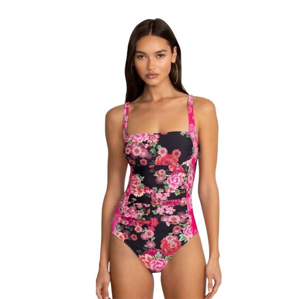 JOHNNY WAS PINK FLORAL RUCHED ONE PIECE. - RETAIL $198